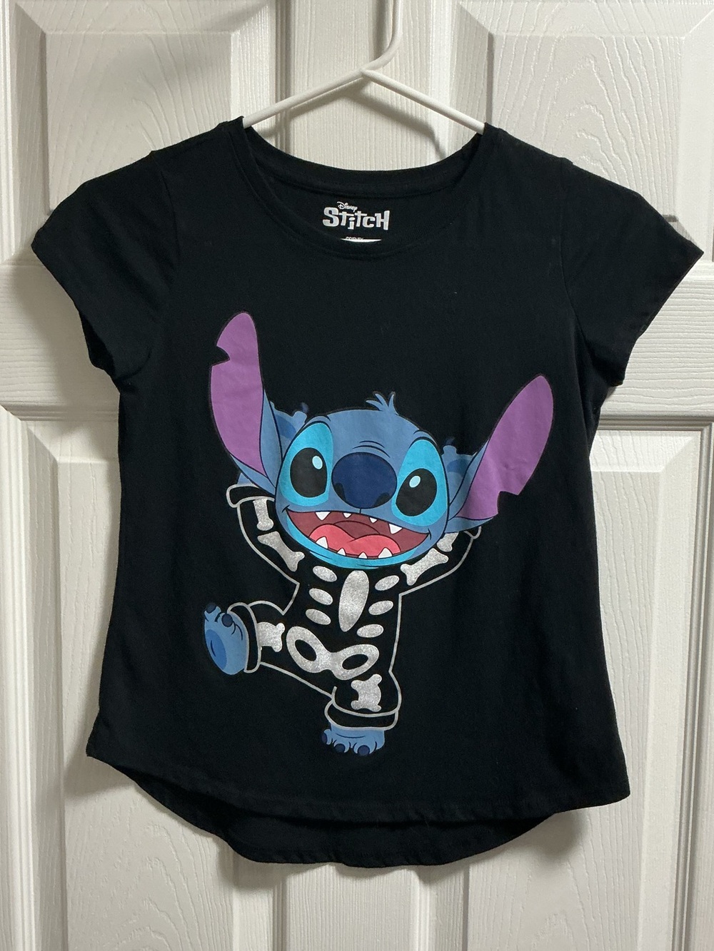 Disney Black Kids Tee with Blue & Purple Stitch Graphic